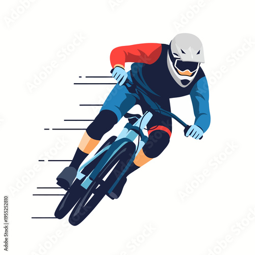 Intense downhill cyclist sprinting on mountain bike