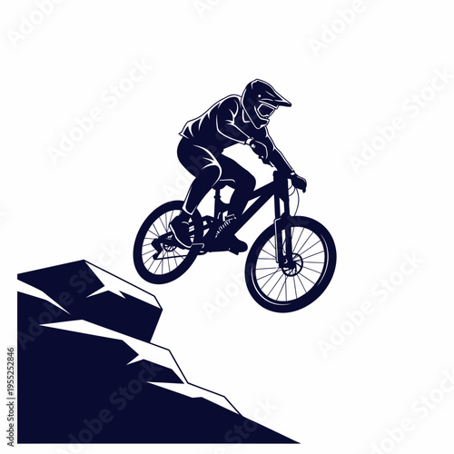 Black and red mountain bike illustration performing downhill jump