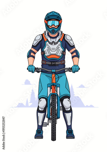 Full body mountain biker in professional safety gear