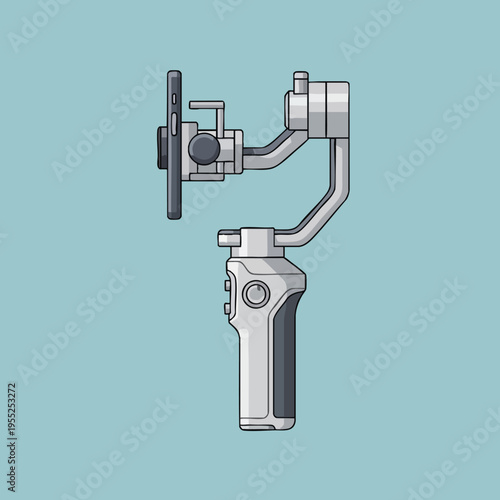 A minimalist illustration of a handheld electronic gimbal stabilizer holding a smartphone