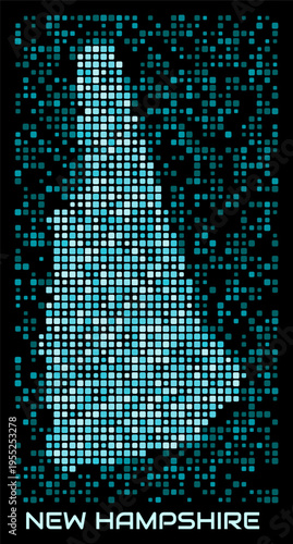 New Hampshire, United States digital dotted map. Shape of the state in cyan color palette on dark background. Futuristic New Hampshire, United States map design. Vector illustration.