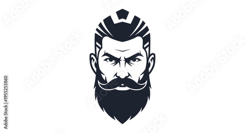 Stylized man head with bold beard and modern hairstyle logo