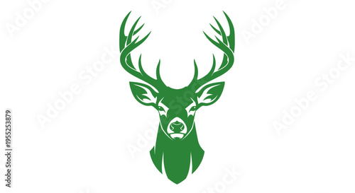 Stylized green deer head icon on white background
