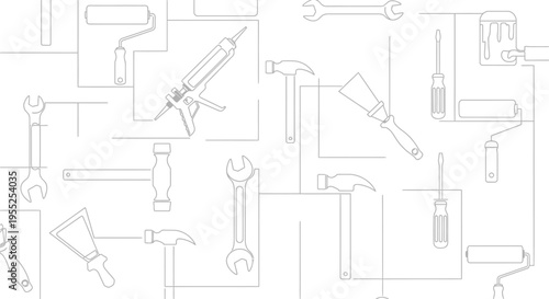 Seamless line art pattern of construction and home improvement tools
