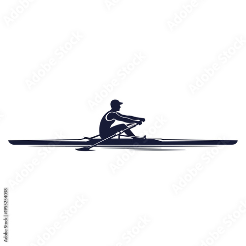 Rower athlete in scull boat silhouette illustration