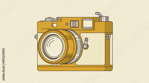 Retro yellow analog film camera flat design illustration