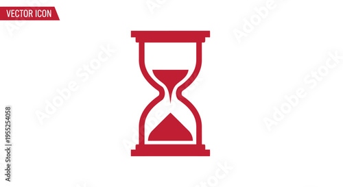 Red hourglass with falling sand on white background