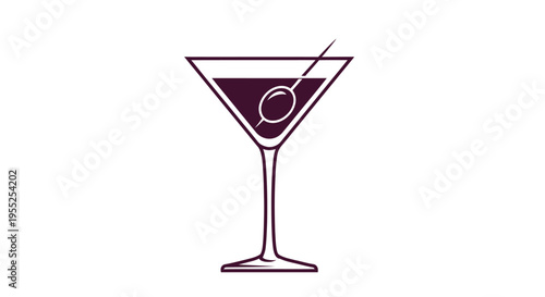 Minimalist martini cocktail glass with olive illustration