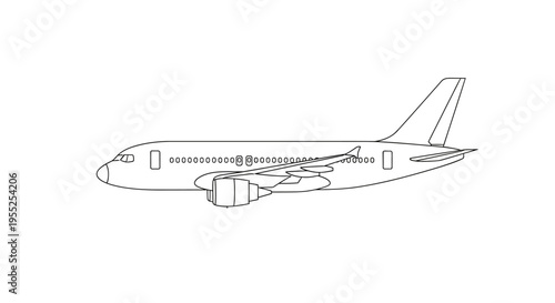 Minimalist line art illustration of a commercial passenger airplane