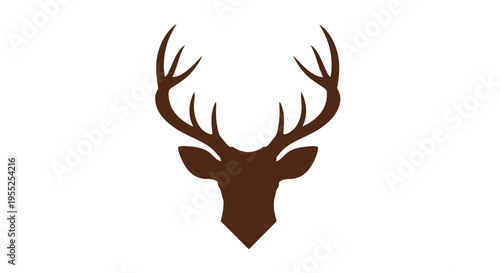 Minimalist deer head silhouette with antlers brown icon