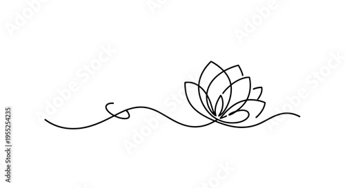 Minimalist continuous line art drawing of a lotus flower