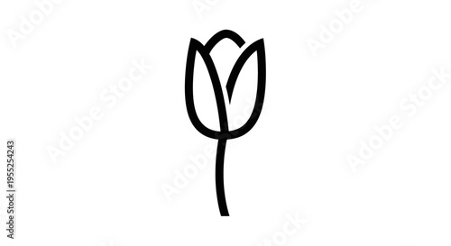 Minimalist black outline tulip icon on white background