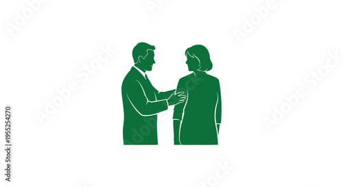 Man comforting woman in minimalist green silhouette