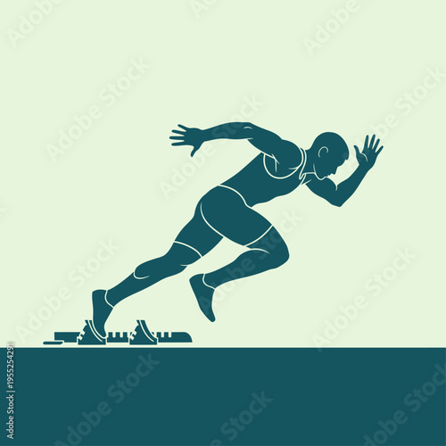 Male athlete starting a sprint race from blocks