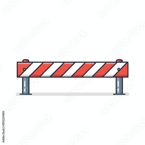 Red and white striped barrier with gray supports and a subtle shadow on white