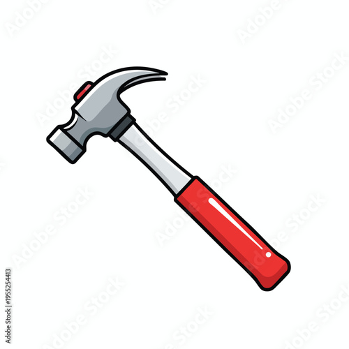Red and silver claw hammer with a thick handle, angled