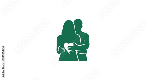 Green silhouette couple embracing showing love heart symbol