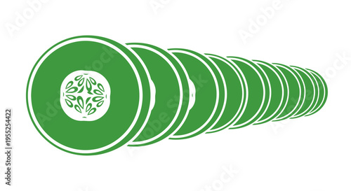 Green cucumber slices receding in a minimalist illustration