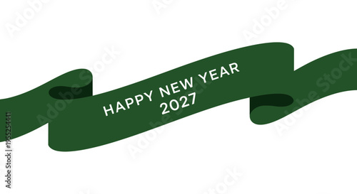 Green Happy New Year Banner Ribbon.