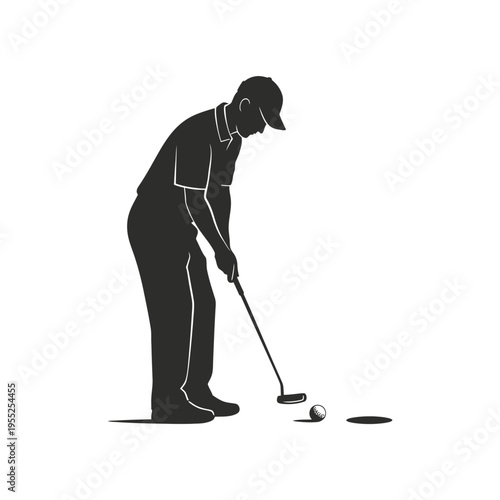 Golfer putting a golf ball into hole on green