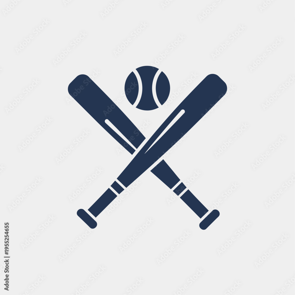Obraz premium Crossed baseball bats and ball icon in blue silhouette