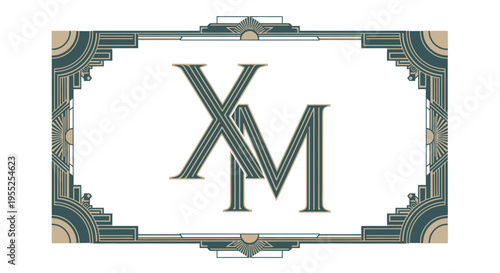 Elegant Art Deco frame with intertwined XM monogram