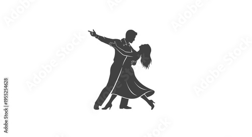 Elegant dancing couple silhouette vector illustration on white