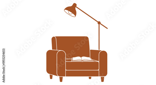 Cozy armchair with open book and floor lamp for reading