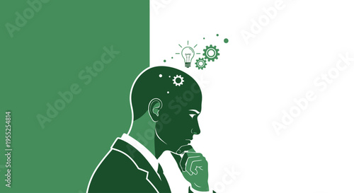 Businessman contemplating a new idea with gears in his mind