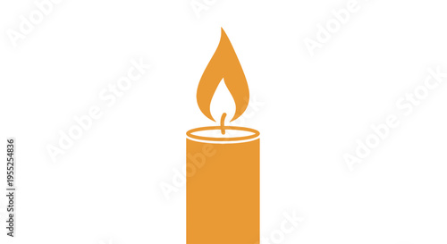 Burning orange candle with flame.