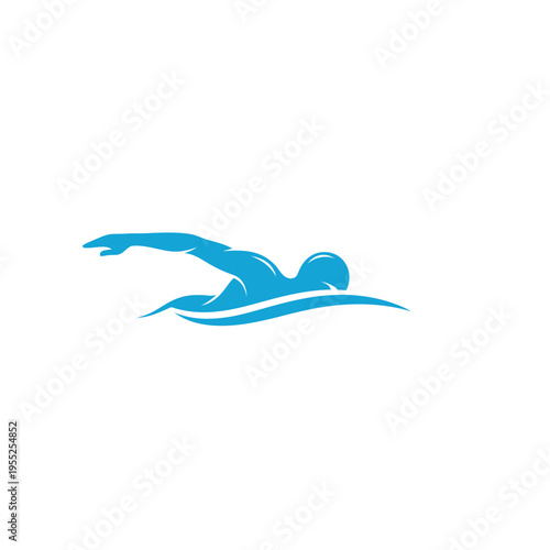Blue silhouette of person swimming crawl stroke in water