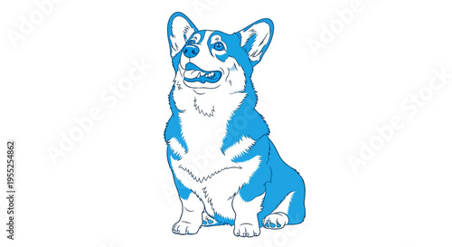 Blue and white cartoon Corgi dog sitting happily