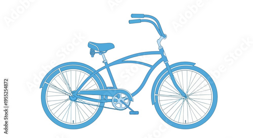 Blue classic cruiser bicycle illustration isolated on white background