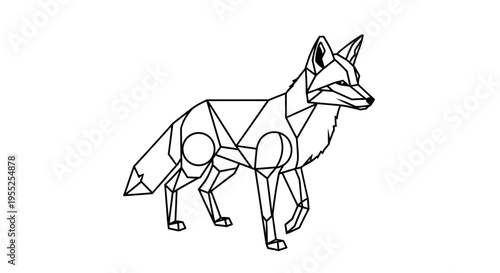 Black line art geometric fox illustration