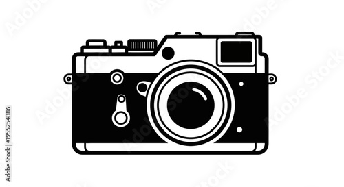 Black and white vintage rangefinder film camera icon