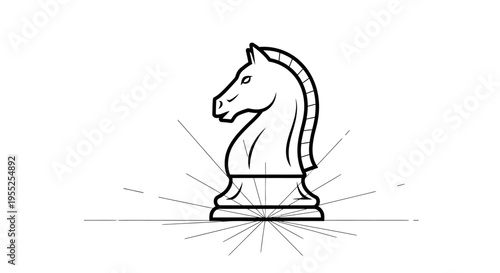 Black and white chess knight outline icon with burst lines