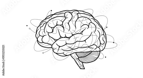 Abstract brain illustration with thought process lines