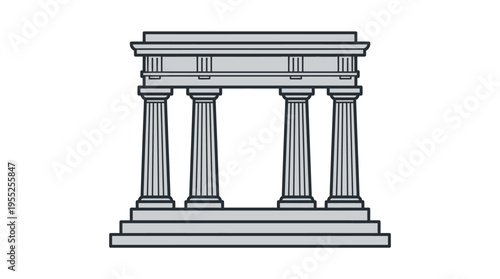 Outline drawing of ancient Greek or Roman temple facade with four columns and pediment on an isolated white background.