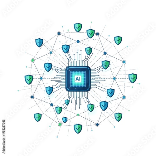 Ai Cybersecurity Flat Vector for Technology and Data Protection