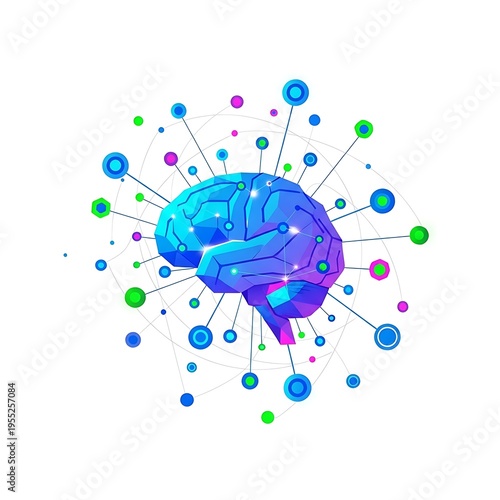 Geometric Vector Illustration of Artificial Intelligence Brain for Web