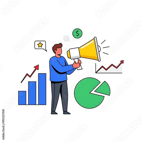 Flat Vector Illustration of Marketing Strategy for Corporate Branding