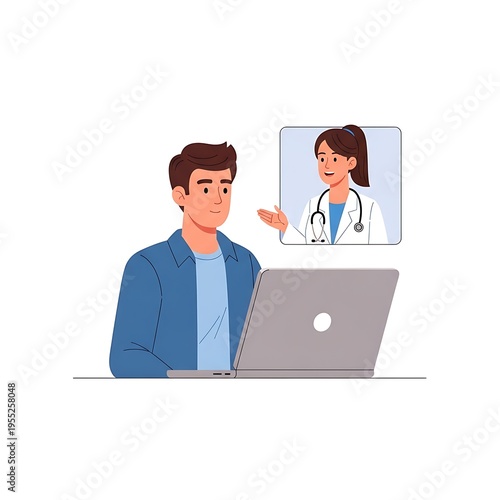Flat Vector Art of Telemedicine Consultation with a Doctor Online