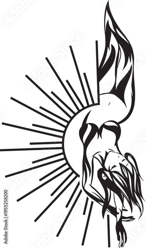 タロット・吊られた男ハングドマンのシルエット・線画の人物イラスト素材