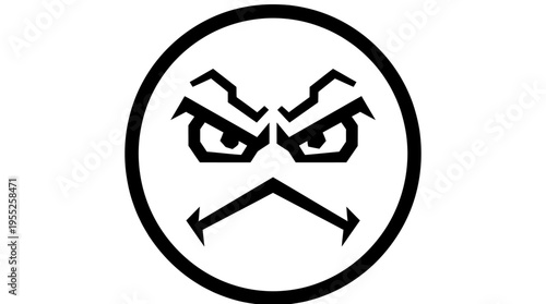 Very Angry Emoticon Expressing Intense Fury and Aggression on Isolated White Background