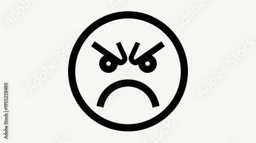 Angry Face Emoji with Frowning Mouth and Furrowed Brows, Showing Displeasure, Isolated White Background.