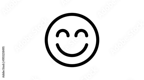 Gentle Smiling Face Emoji with Closed Eyes, Showing Happiness, Isolated White Background.