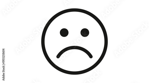 Sad Face Emoticon Expressing Unhappiness on Isolated White Background