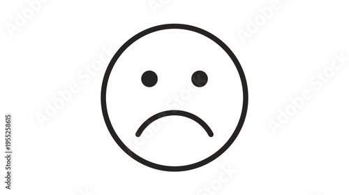 Sad Face Emoticon Expressing Unhappiness on Isolated White Background
