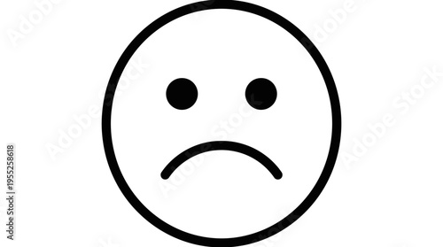A simple black and white line art illustration of a sad face emoticon, depicting feelings of unhappiness, disappointment, or sorrow.