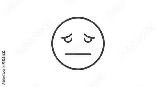 Sad Upset Emoji Face Illustration with Downturned Eyes and Straight Mouth on Isolated White Background